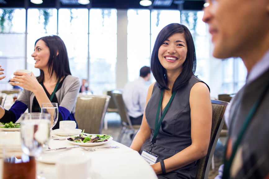 happy-woman-at-business-lunch-employee-appreciation-ideas