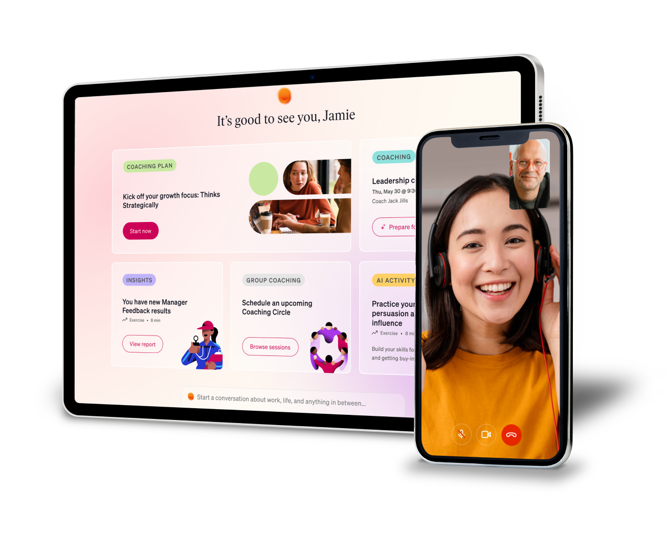 two devices showing a personalized betterup in app experience