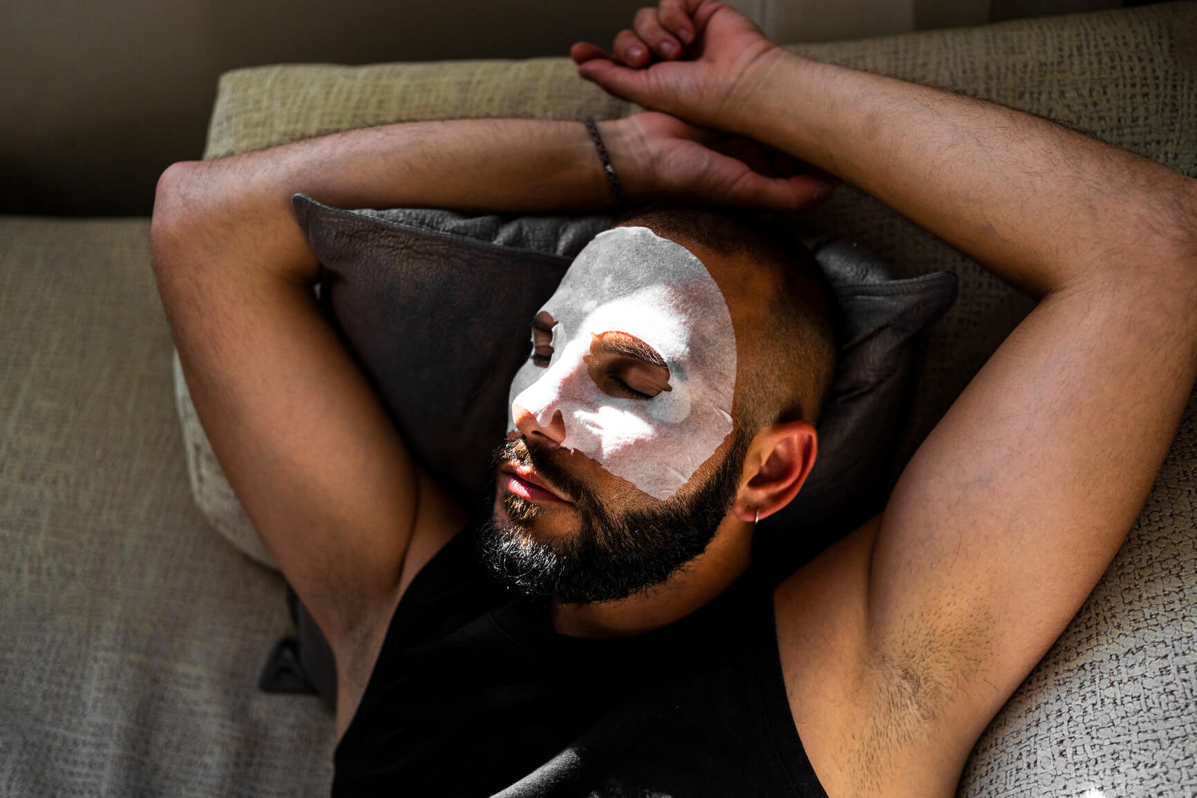 man with face mask - self care practices and ideas