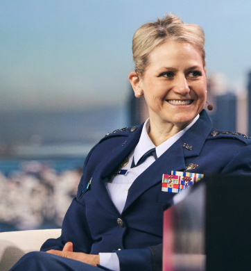 Lt General Caroline Miller smiling in interview